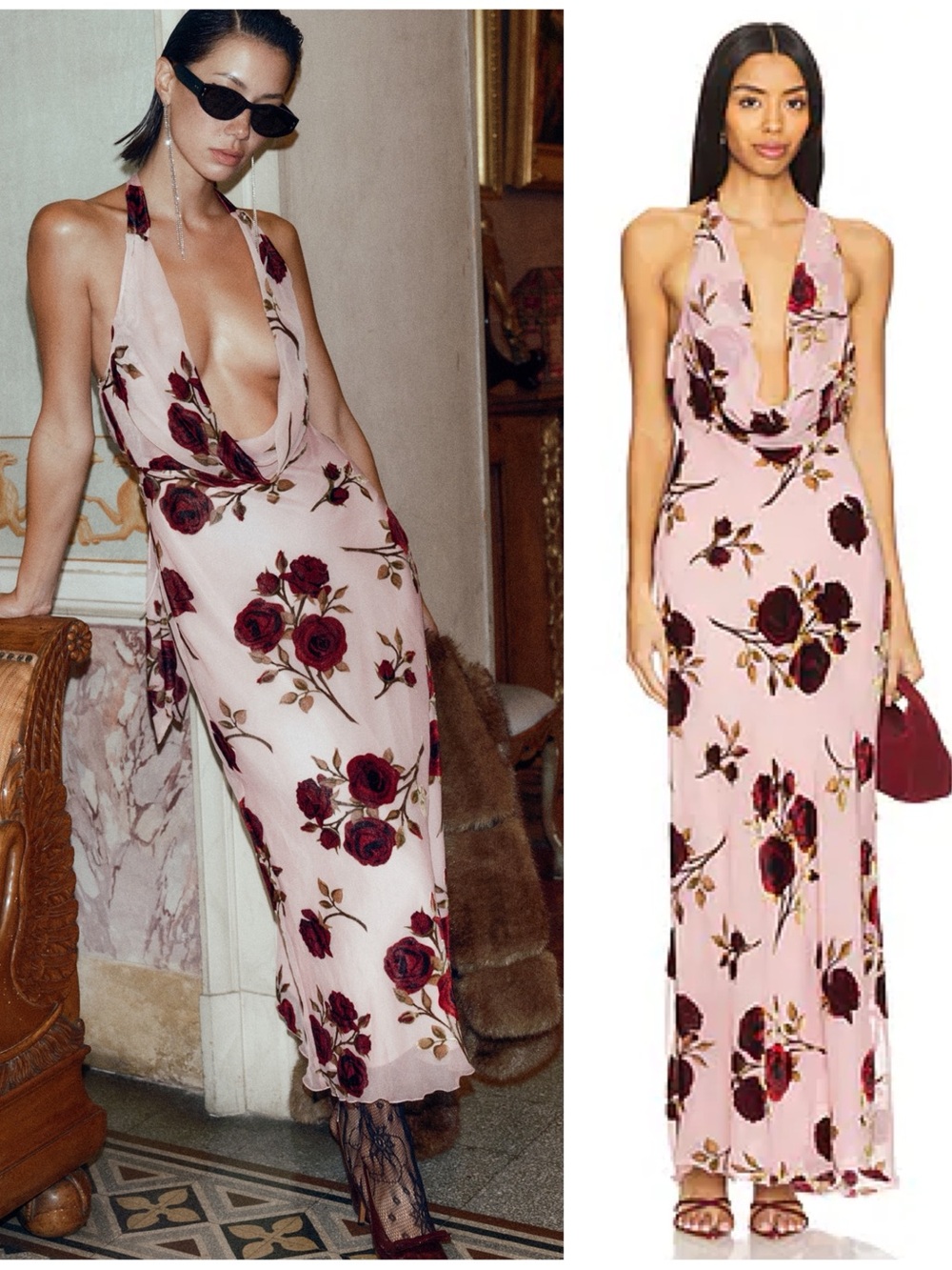 NWT For Love And Lemons Rose Velvet Cowl Halter Maxi Long Neck Dress Women’s XS
